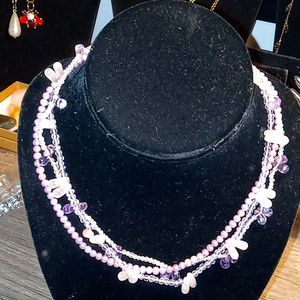 MASAMI NECKLECE WITH PEARLS AND AMETHYST THREE STRANDS COMBINED.